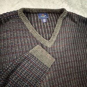 VTG 90s Ivy Crew Men's 2XL Textured Knit V-Neck Sweater Earth Tone Grandpa Korea